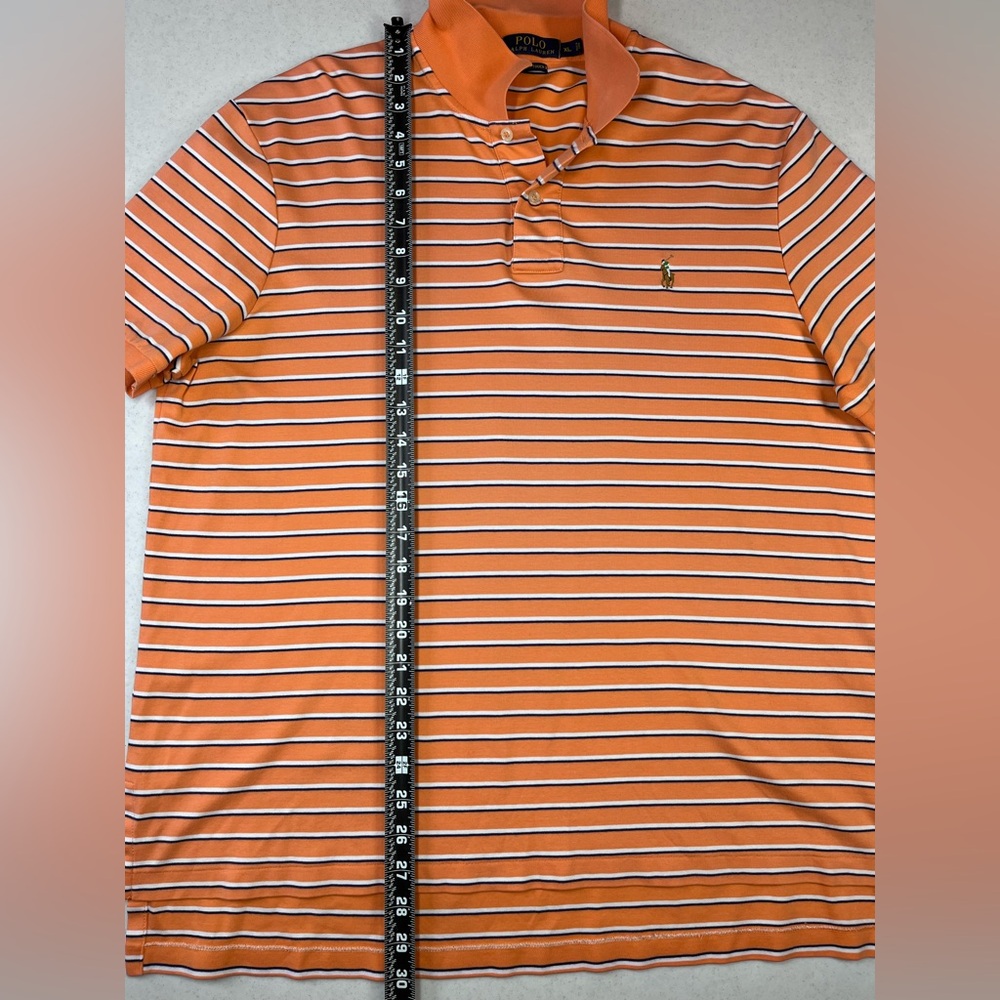 Polo Ralph Lauren Men’s Pima Soft Touch Orange w/ White & Blue Stripes Polo. XL. - Picture 7 of 10